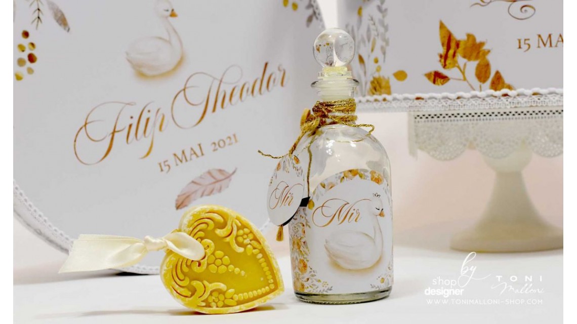 Trusou special creat pentru baieti gingas si elegant alb gold cu lebede Swan Boy 7